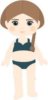 Paper doll blond girl with a pigtail in a green swimsuit vector