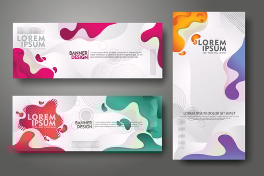 Banner set design template in trendy vibrant gradient colors with abstract fluid shapes vector