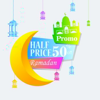 Ramadan Kareem set poster sale and label price tag design with colorfull gradient color vector