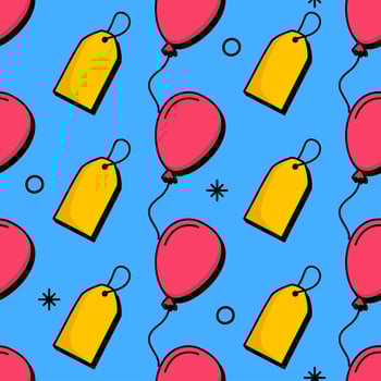 Retro style pattern tags and balloons on a blue background shopping concept Vector illustration