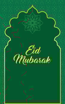 Eid Greetings Green and Golden Gate with Beautiful Pattern vector