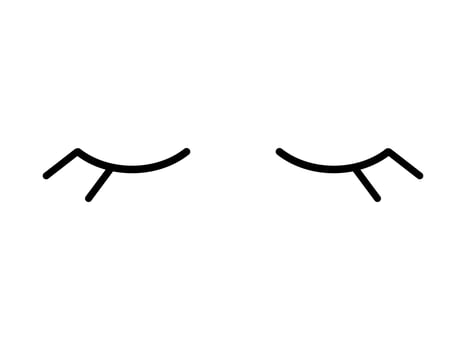 Closed eyes abstract minimalism. Black contour curved lines with eyelashes symbol of sleep and vector makeup reverie