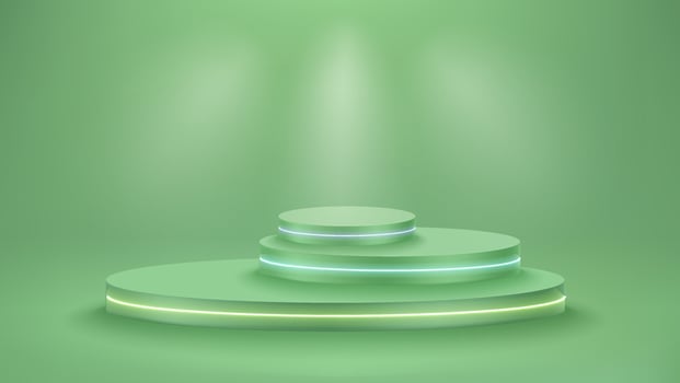 Green interior with circle platforms and spotlights. Showcase for product. vector