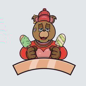 Bear Cartoon and Ice Cream. Simple Logo. vector