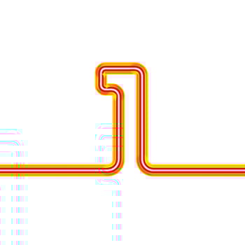 Neon continuous number 1. Transparent neon. red glow. Night Show Alphabet one. neon compatible with all floors. 3d Rendering Isolated on white background. vector