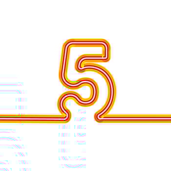 Neon continuous number 5. Transparent neon. red glow. Night Show Alphabet five. neon compatible with all floors. 3d Rendering Isolated on white background. vector
