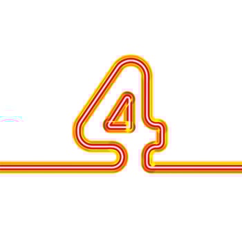 Neon continuous number 4. Transparent neon. red glow. Night Show Alphabet four. neon compatible with all floors. 3d Rendering Isolated on white background. vector