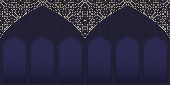Ramadan Kareem background. Islamic background with arabesque pattern and window mosque. Eid Mubarak background. Islamic vector illustration