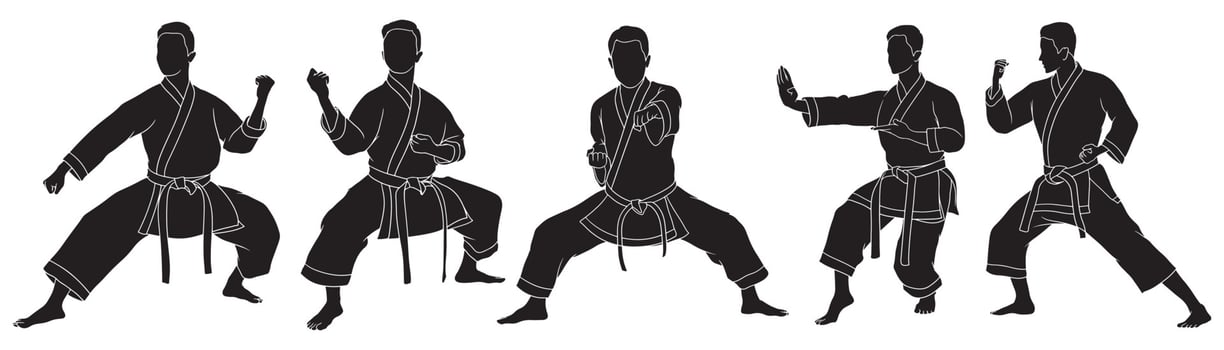 hand drawn silhouette of male karateka vector