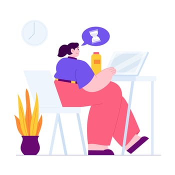 Work from home concept vector Illustration idea for landing page template, freelancer remote office workplace interior setup with desk, chair and computer, online job designer, Hand drawn Flat Style