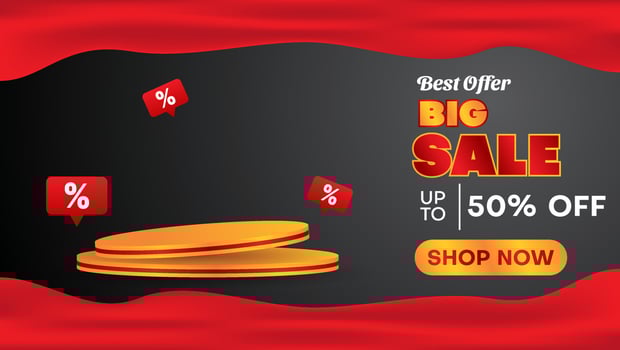 realistic big sale banner design template with red ribbon. business vector illustration