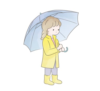 Watercolor Cute Girl In A Raincoat Holding An Umbrella. Vector Illustration Isolated On A White Background.