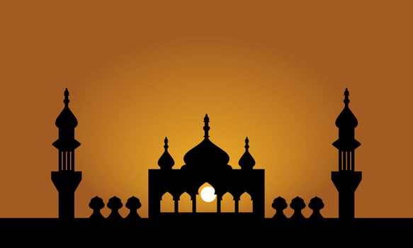 Mosque Silhouette with in sunset time  Vector Illustration Background for ramadan kareem