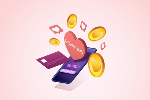 Donate money through their smartphones online. vector