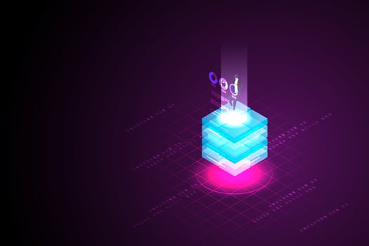 Metaverse, man use online vr headphones connect to virtual reality. vector