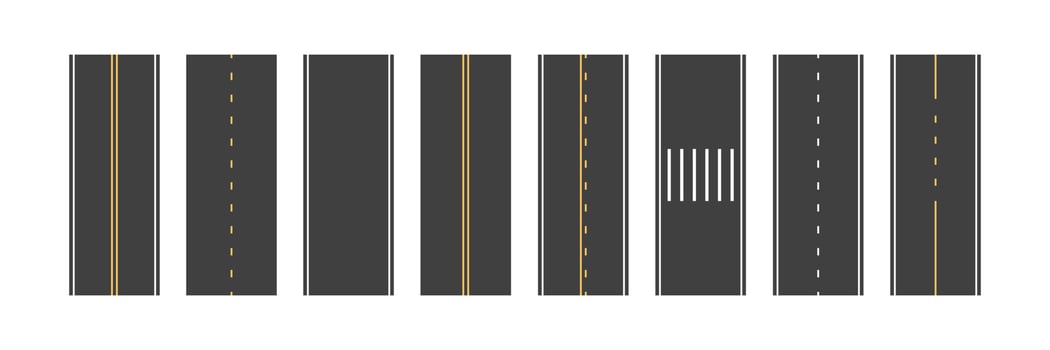 Way constructor, highway elements set. Urban road, crosswalk. Vector