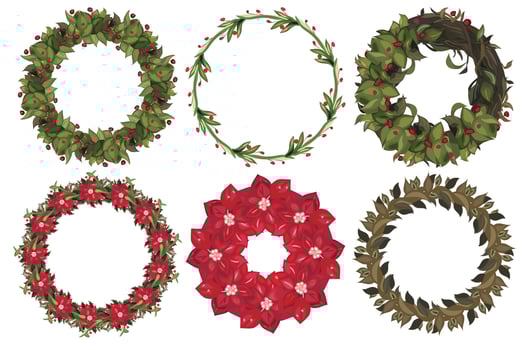 Set of Christmas wreath with winter floral elements. Vector illustration.