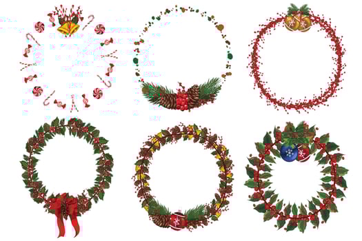 Set of christmas wreath with winter floral elements. Vector illustration.