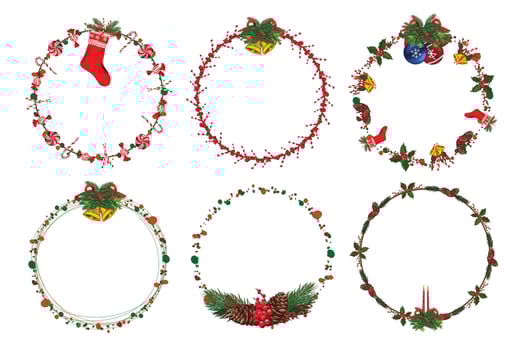 Set of christmas wreath with winter floral elements. Vector illustration.