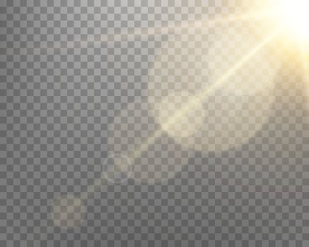 Sunlight lens flare, sun flash with rays and spotlight. Vector illustration.
