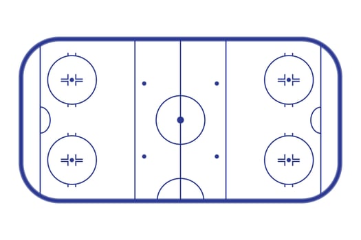 Ice hockey rink, top view. Hockey field outline isolated on white background. Vector illustration.