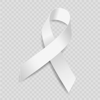 White ribbon awareness Bone Cancer, Coronavirus, Osteoporosis, Poverty, Victims of Terrorism, Adoption. Isolated on transparent background. Vector illustration.