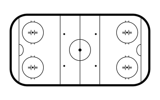 Ice hockey rink, top view. Hockey field outline isolated on white background. Vector illustration.