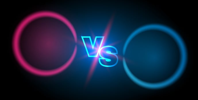 Versus screen. Banner for competition, battle, team concept. Abstract background with glowing letters. Vector illustration.