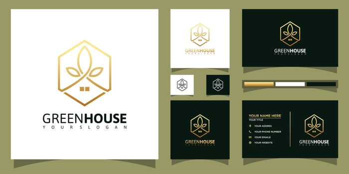 Green house logo with leaf concept vector