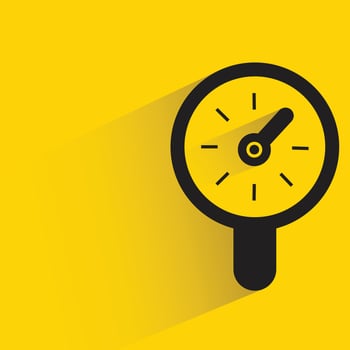 speedometer and magnifier glass icon on yellow background vector