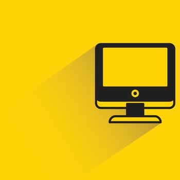 desktop computer icon yellow background vector illustration