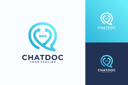Doctor online virtual services logo design. Consultation to doctors via digital remote illustration symbol vector
