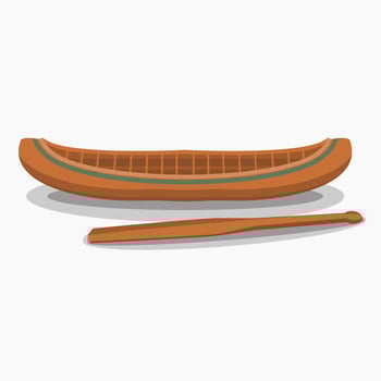 Editable Vector of Isolated Native American Canoe With Paddle Illustration for Transportation or Traditional Culture and History Related Design