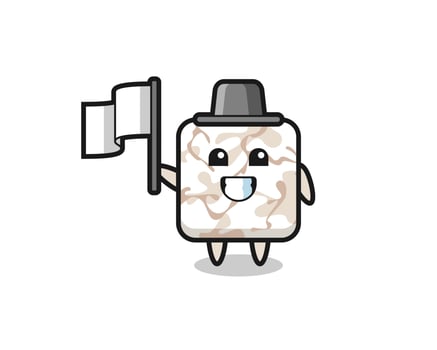 Cartoon character of ceramic tile holding a flag vector