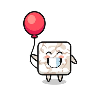 ceramic tile mascot illustration is playing balloon vector