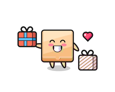 pizza box mascot cartoon giving the gift vector