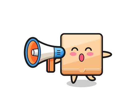 pizza box character illustration holding a megaphone vector