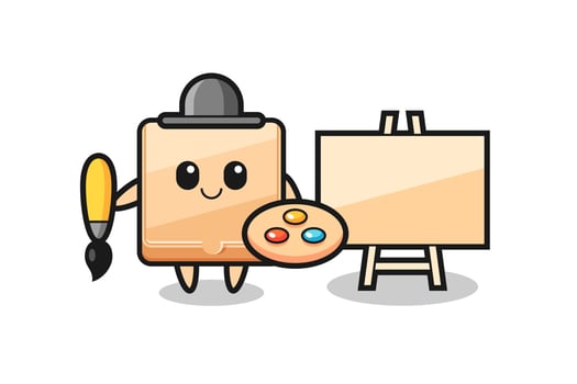 Illustration of pizza box mascot as a painter vector