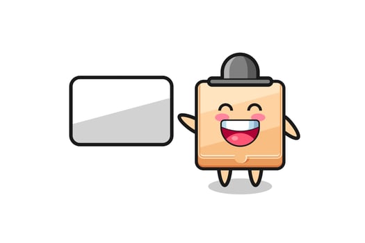 pizza box cartoon illustration doing a presentation vector