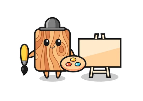 Illustration of plank wood mascot as a painter vector