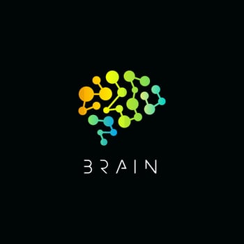 Smart brain logo concept for psychology, education, medicine, MRI research, mental health technology symbol. Brainstorm vector logotype. Abstract dots label. Vector illustration.
