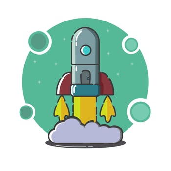 Flat line concept of startup roket. Start Up Concept Symbol Space Roket Ship Sky Icon Trendy Modern Flat Design Template Vector Illustration