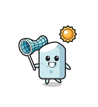 chalk mascot illustration is catching butterfly vector