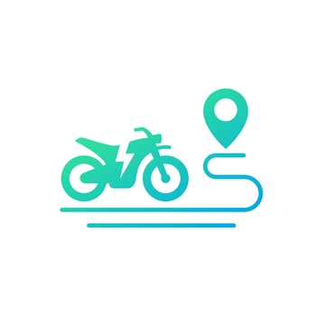 Electric bike, motorcycle and route icon on white vector