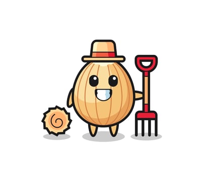 Mascot character of almond as a farmer vector