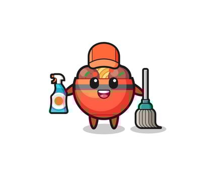 cute meatball bowl character as cleaning services mascot vector
