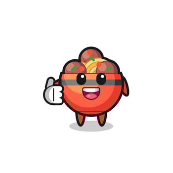 meatball bowl mascot doing thumbs up gesture vector
