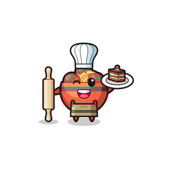 meatball bowl as pastry chef mascot hold rolling pin vector