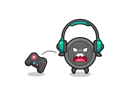 barbell plate gamer mascot is angry vector