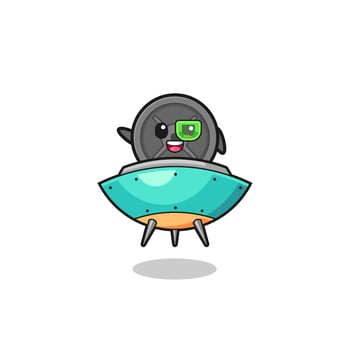 barbell plate cartoon riding a future spaceship vector